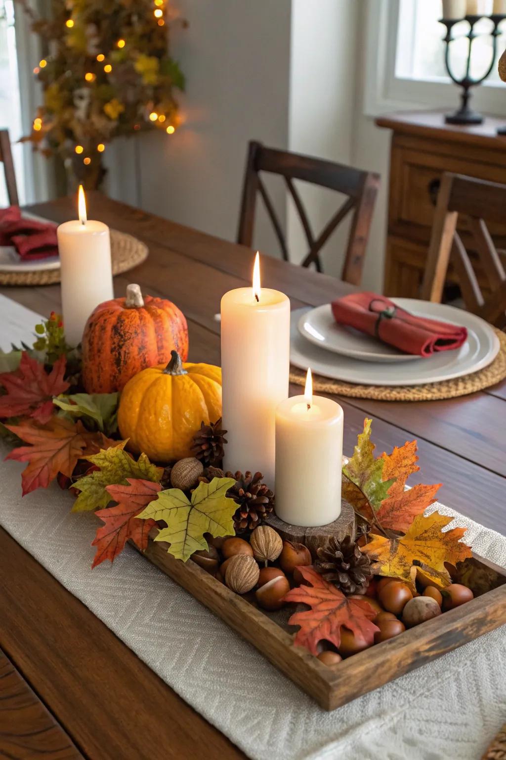 Light keepers contribute a warm, welcoming glow to any autumn centerpiece.