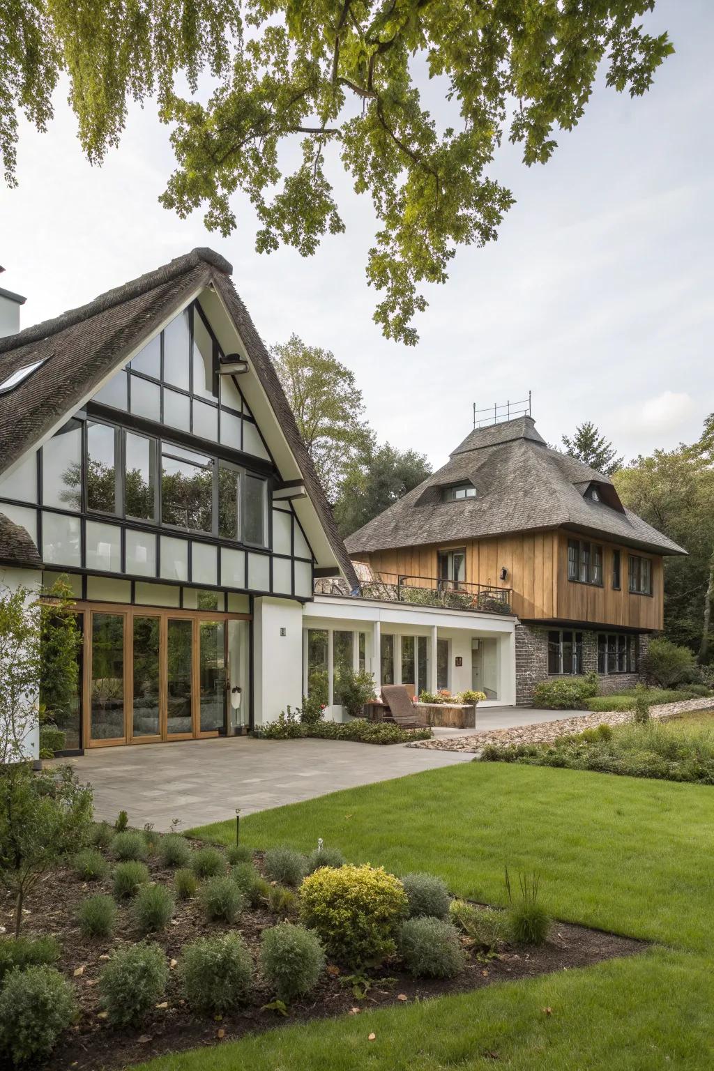A unified mix of architectural styles within a single compound.
