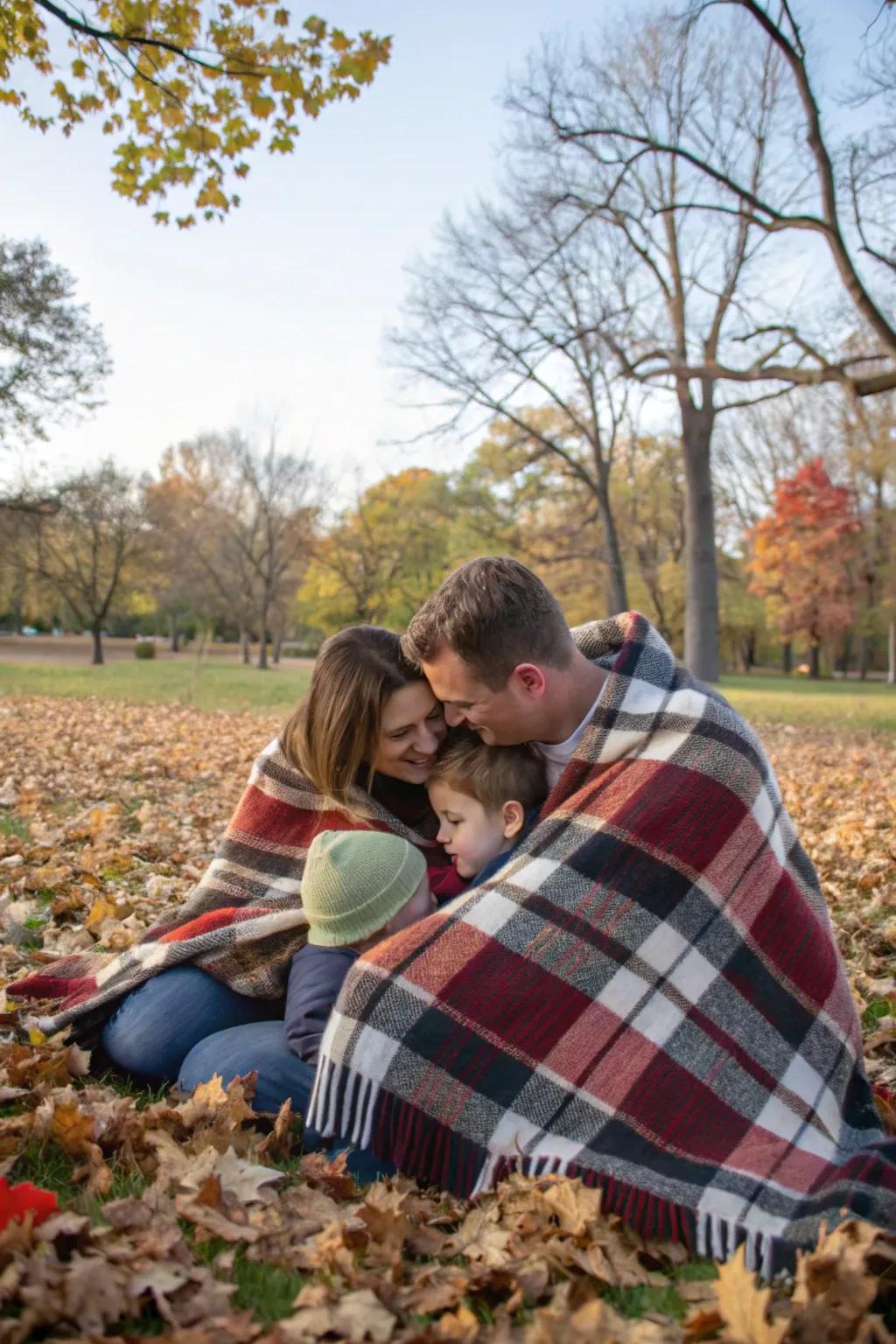 A cozy blanket introduces warmth and closeness, transforming family photos into tender keepsakes.