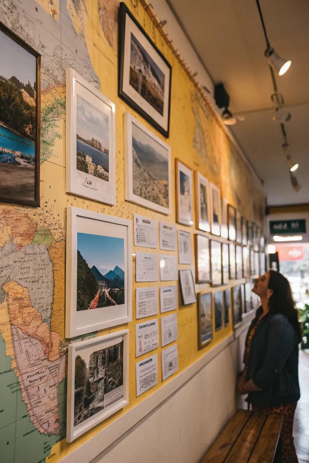 A travel-inspired display showcasing framed exploits and tokens