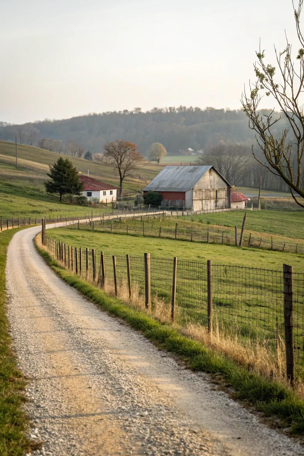 Gravel paths leading to the barn, ideal for moving livestock comfortably.
