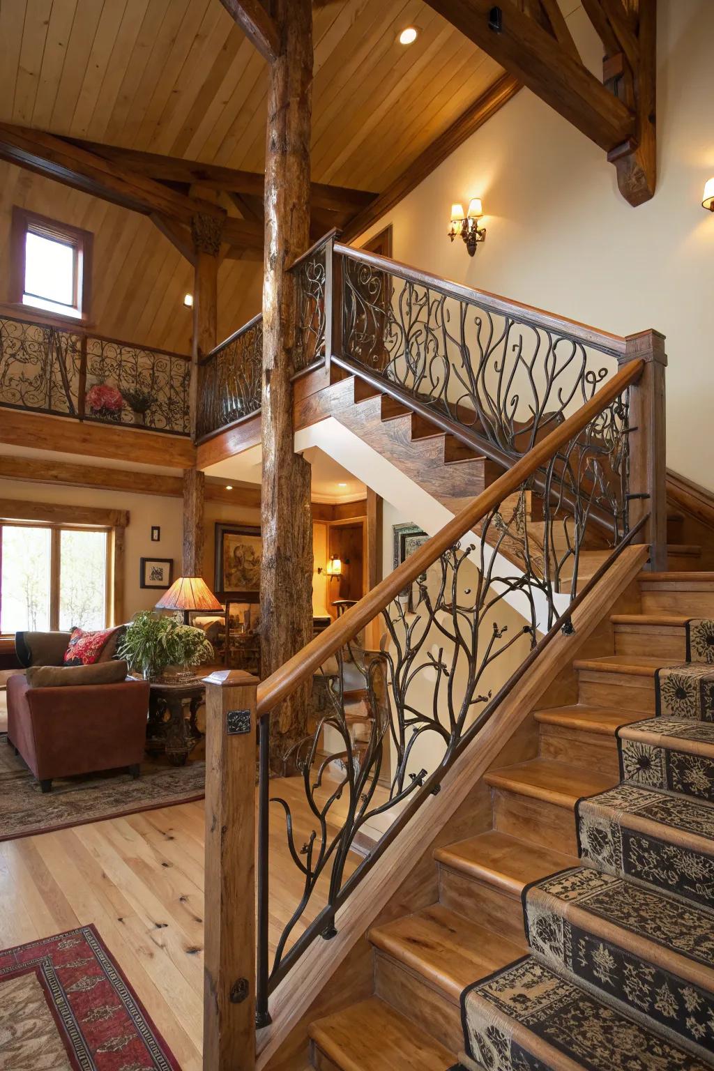 Bannisters inspired by nature usher the outdoors inward.