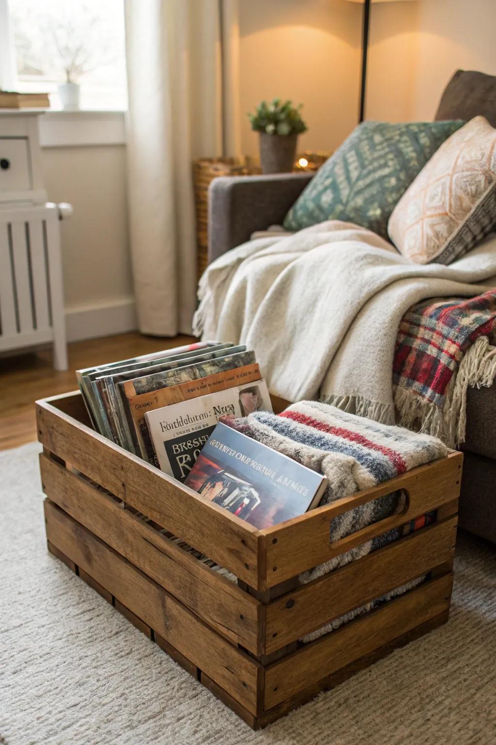 Efficient and chic stowage utilizing rustic containers.