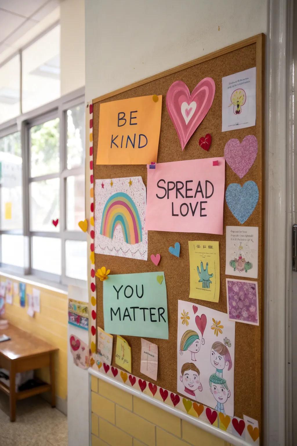 A bulletin board dedicated to kindness and messages that inspire.