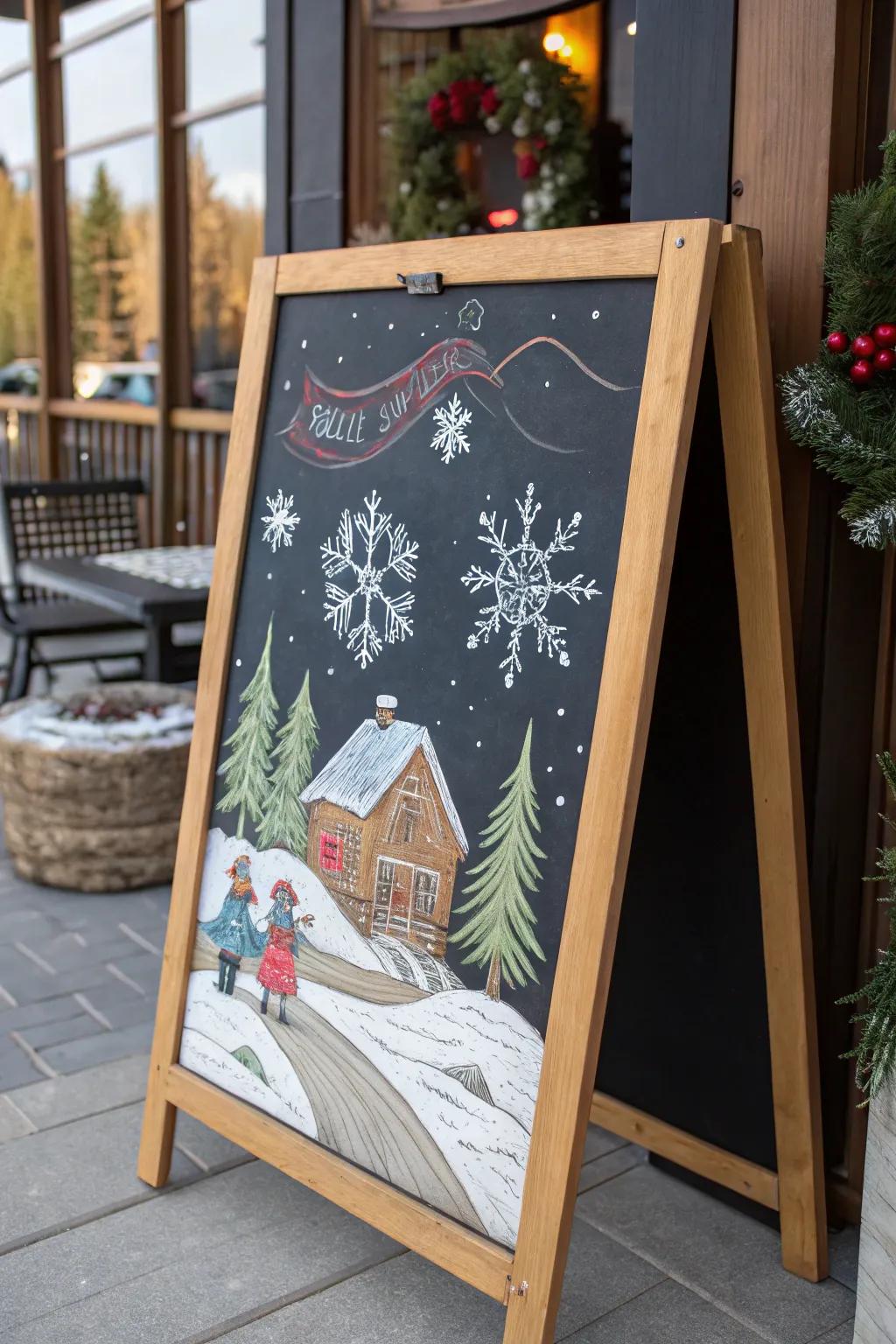 Welcome winter with snowy chalkboard artistry.