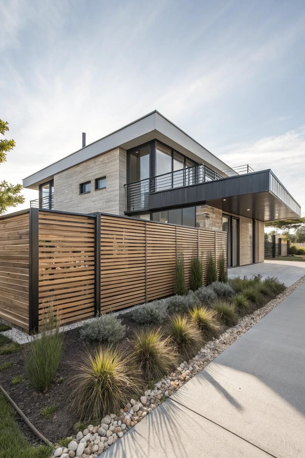 Modern horizontal timber strips deliver a contemporary impression.