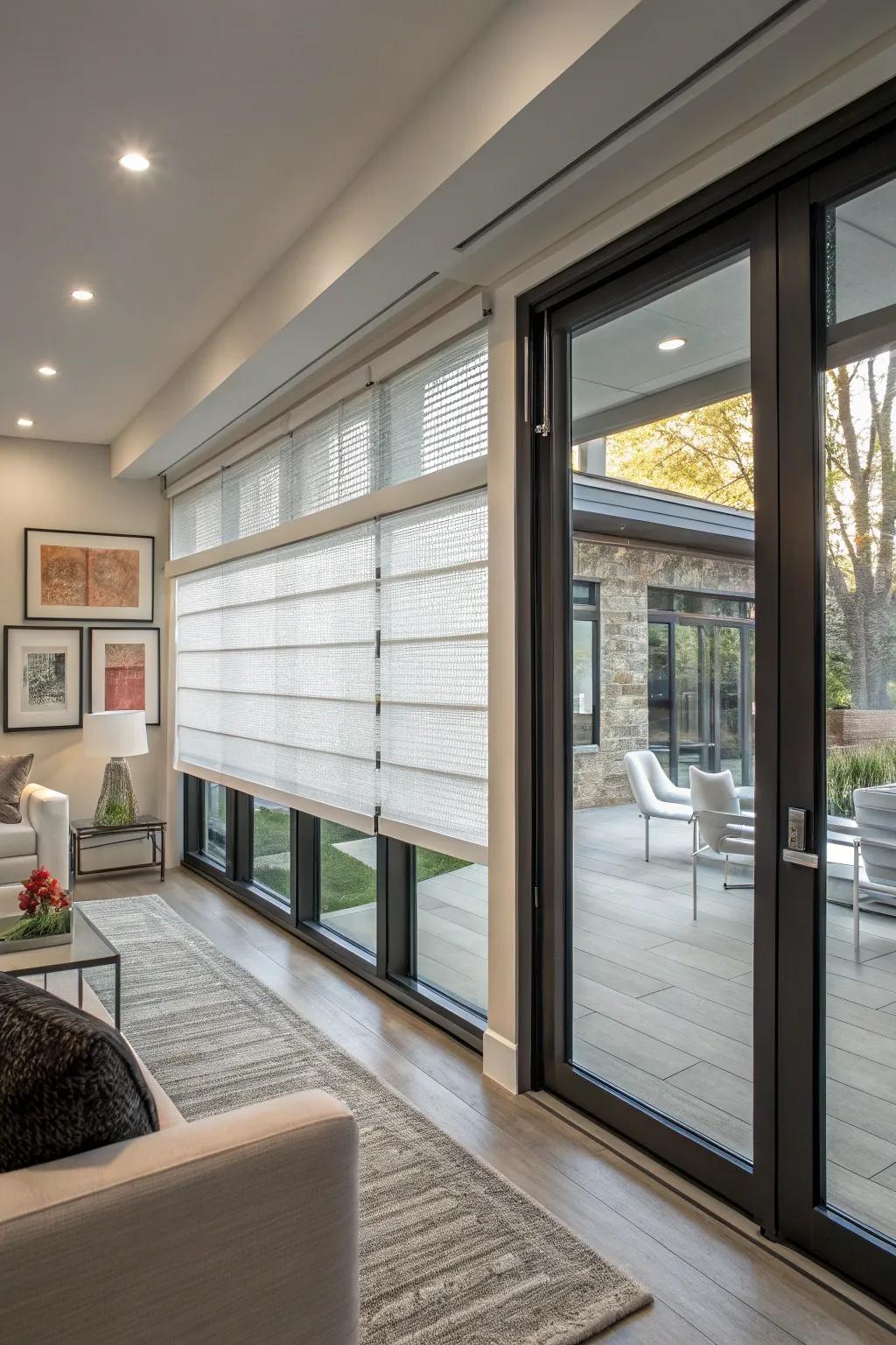 See-through blinds offer solitude while keeping a contemporary aesthetic.