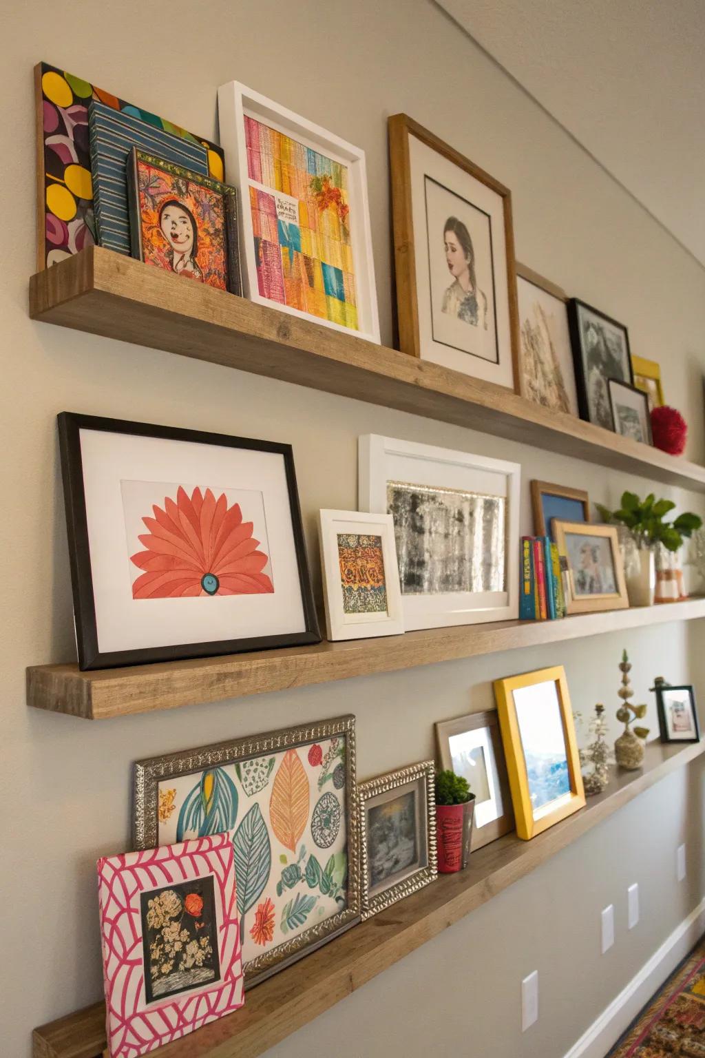 Artistic presentation utilizing display racks for encased portraits and artistry.