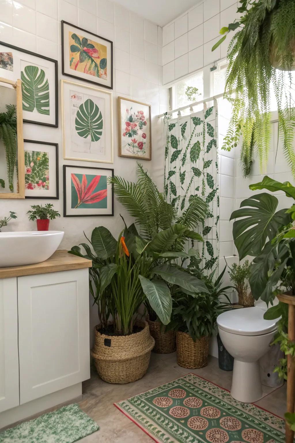 Tropical plants add vibrancy and freshness to your bathroom setting.