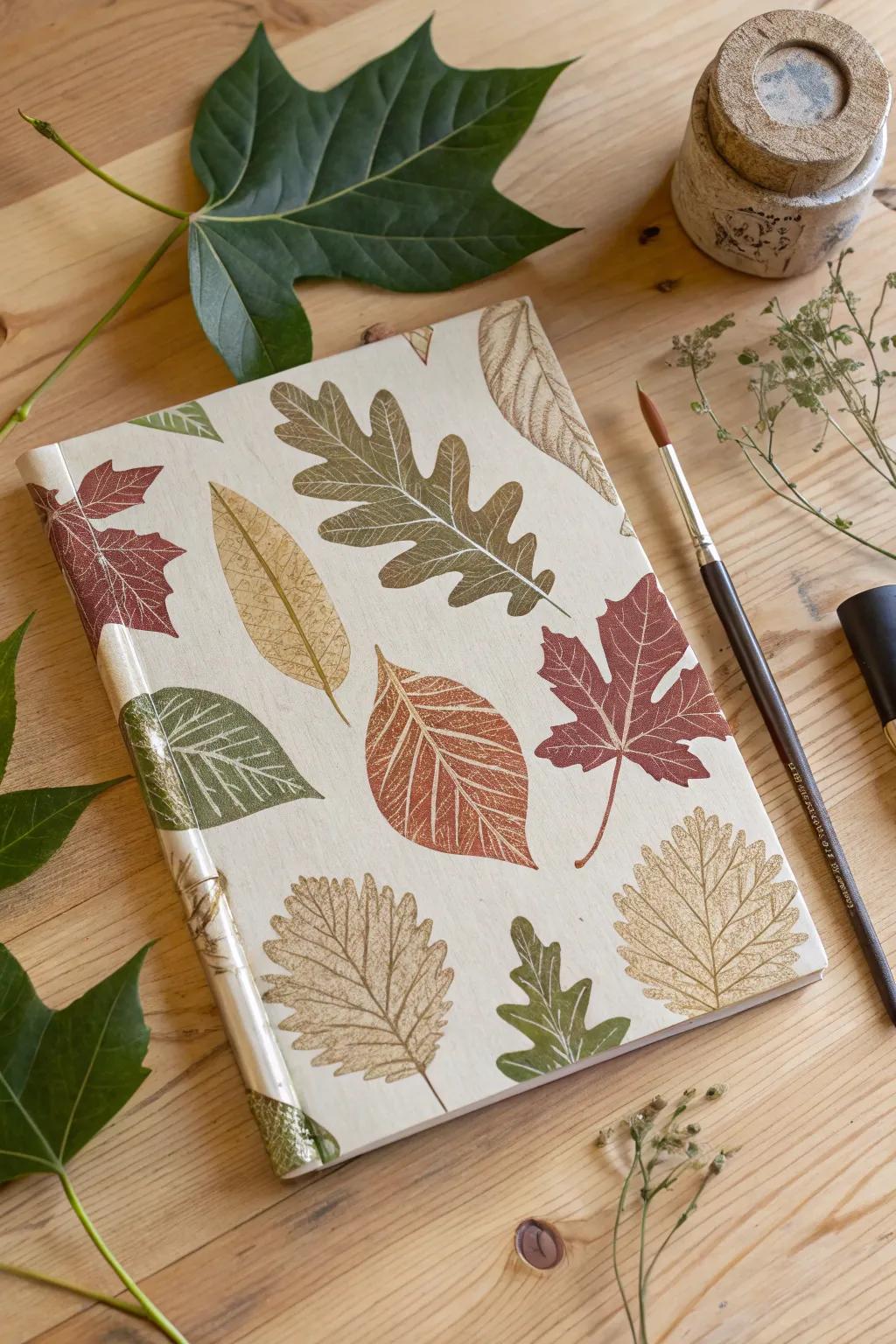 Nature's splendor captured in leaf print motifs on school folders.