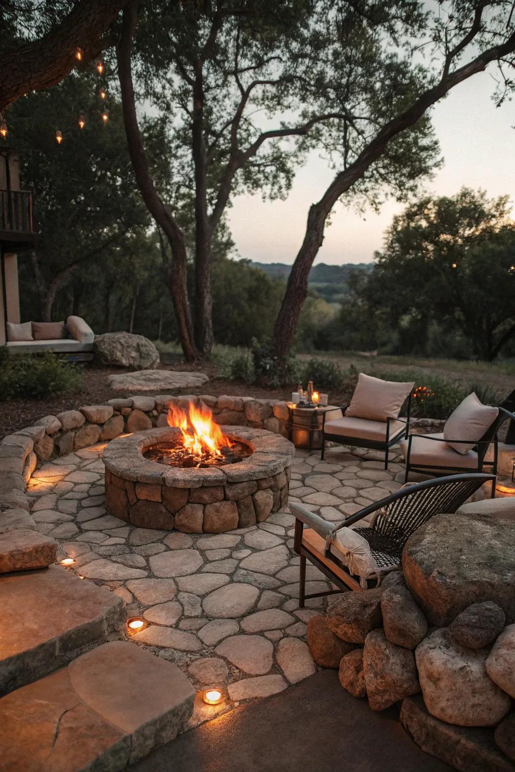 A charming fire circle suited for evening gatherings with friends.