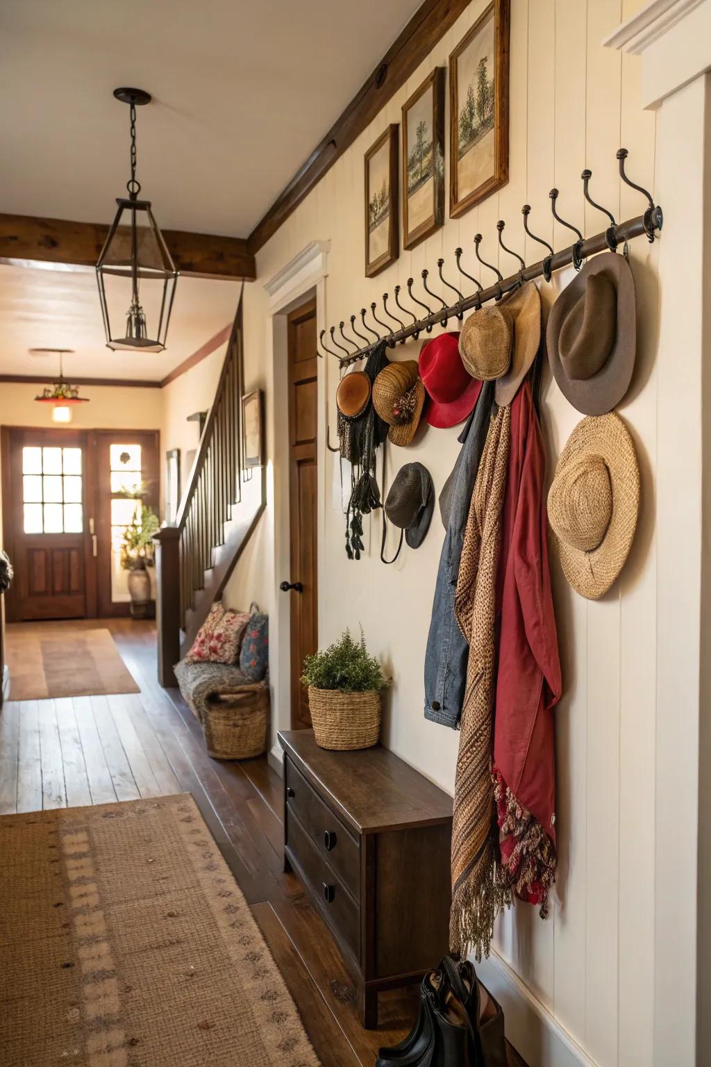 Stylish coat hooks provide both function and style.