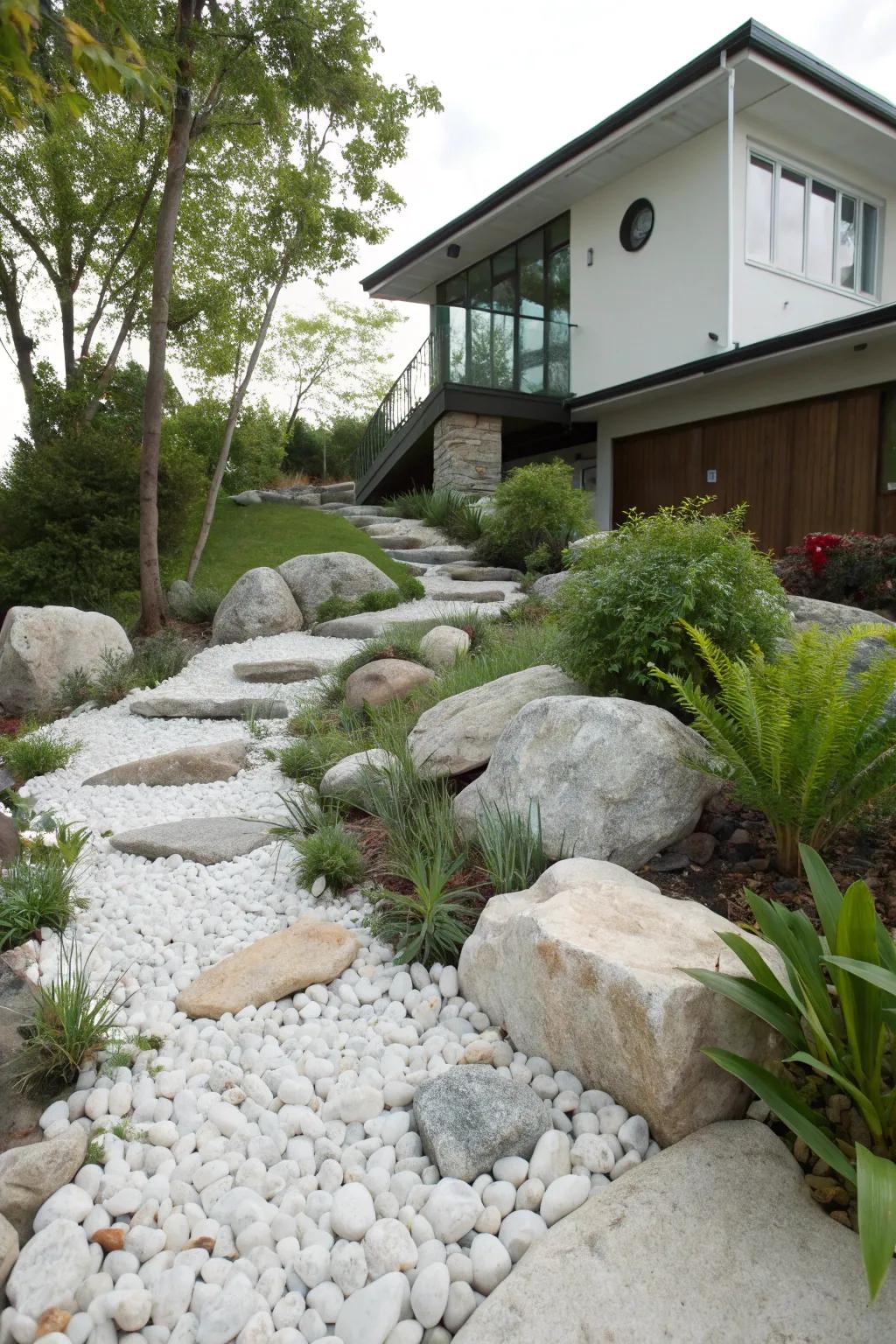 Bring depth to your garden using tiered ivory stones.