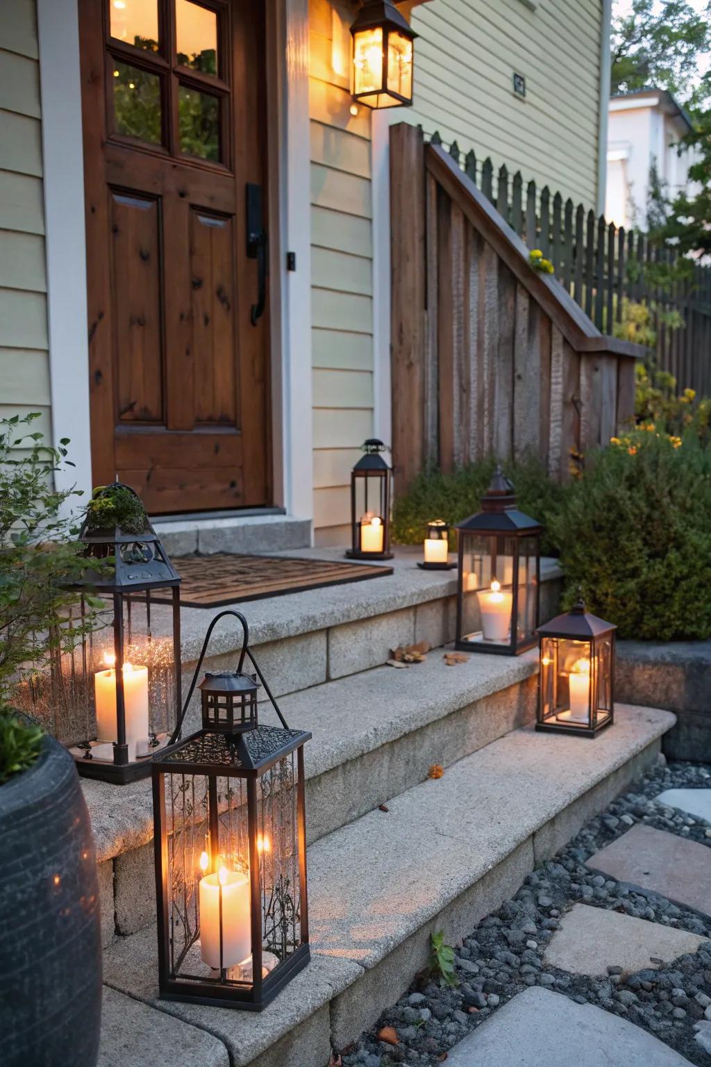 Illuminated globes illuminate the pathway showcasing a gentle, tempting luminescence.