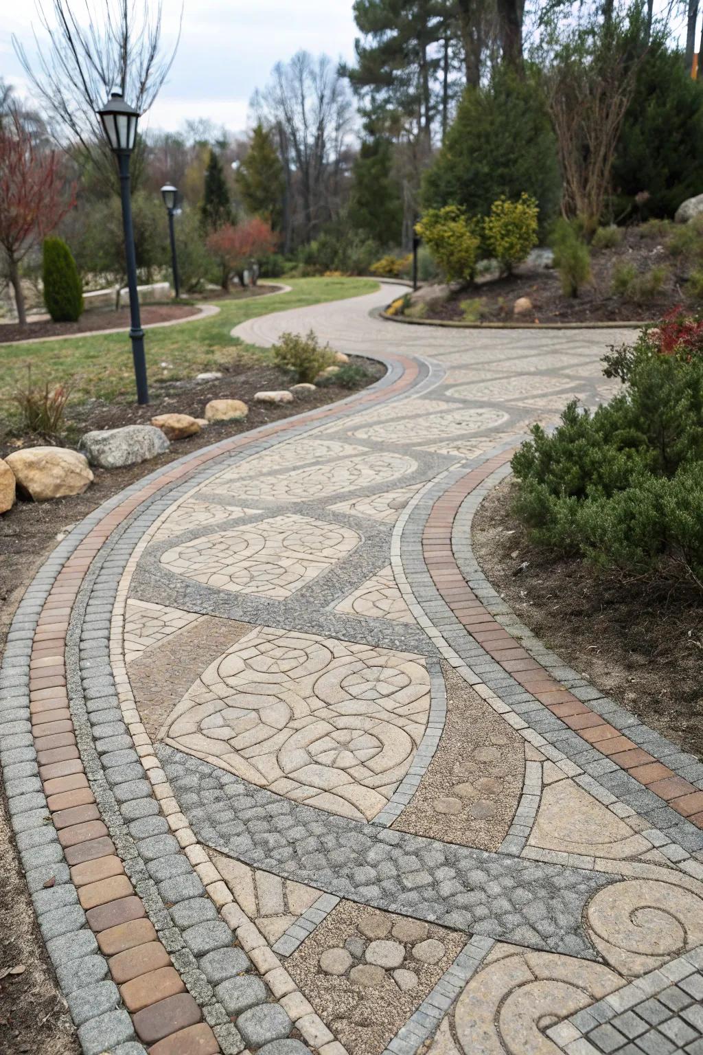 Interlocking pavers fashion striking designs for a one-of-a-kind walkway.