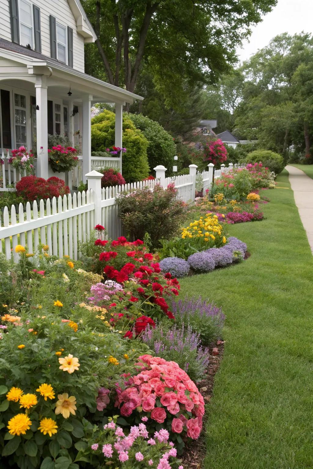Radiant flora breathing life into a ranch-style front yard