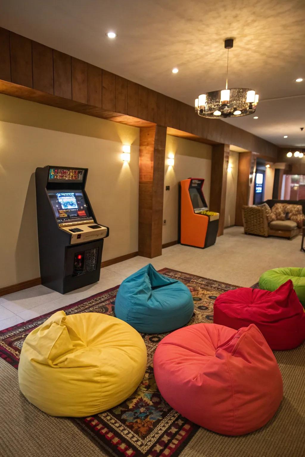 Informal sac chairs introduce a playful element to any game room.