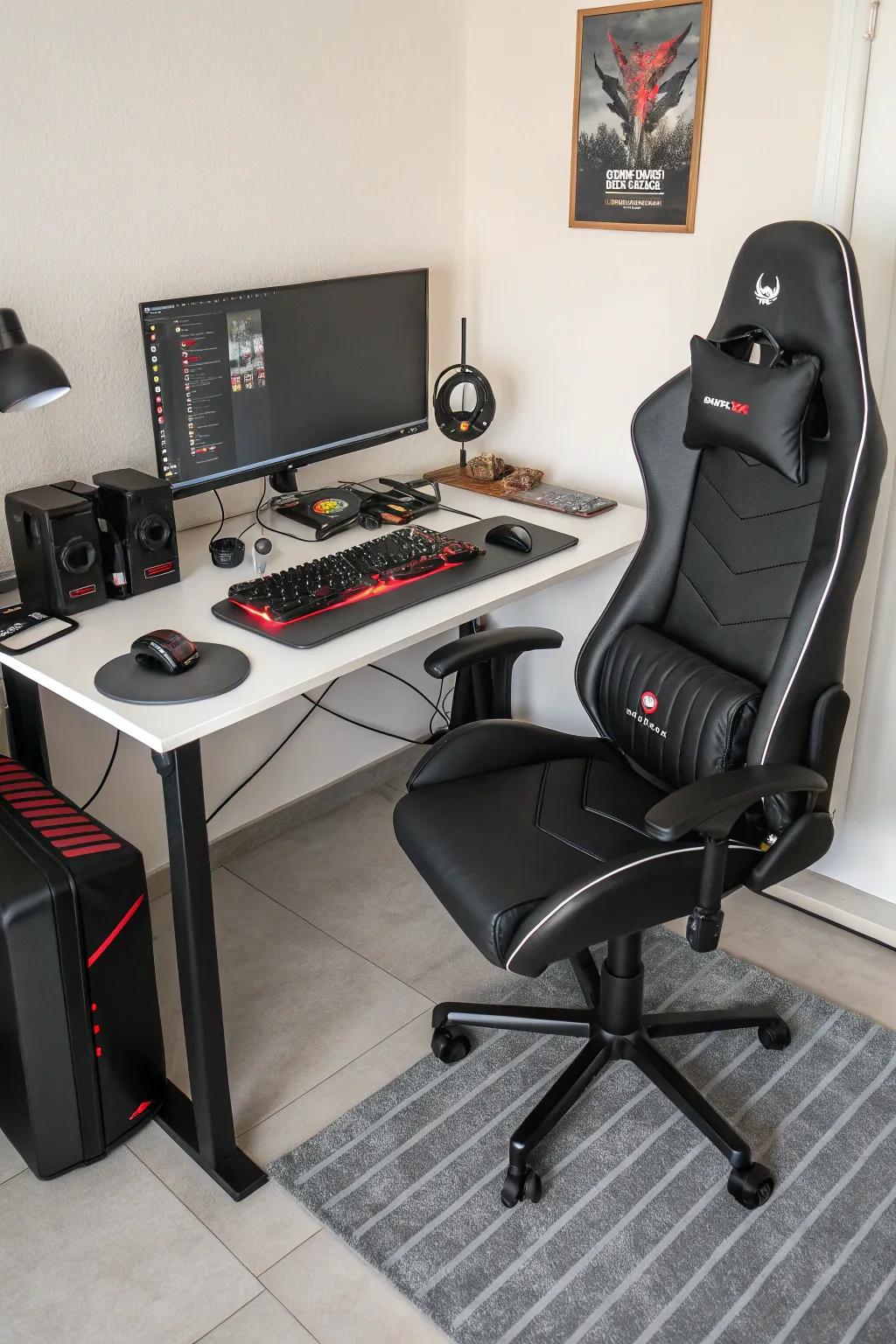 Ergonomic seating designed for cozy, extended gaming periods.