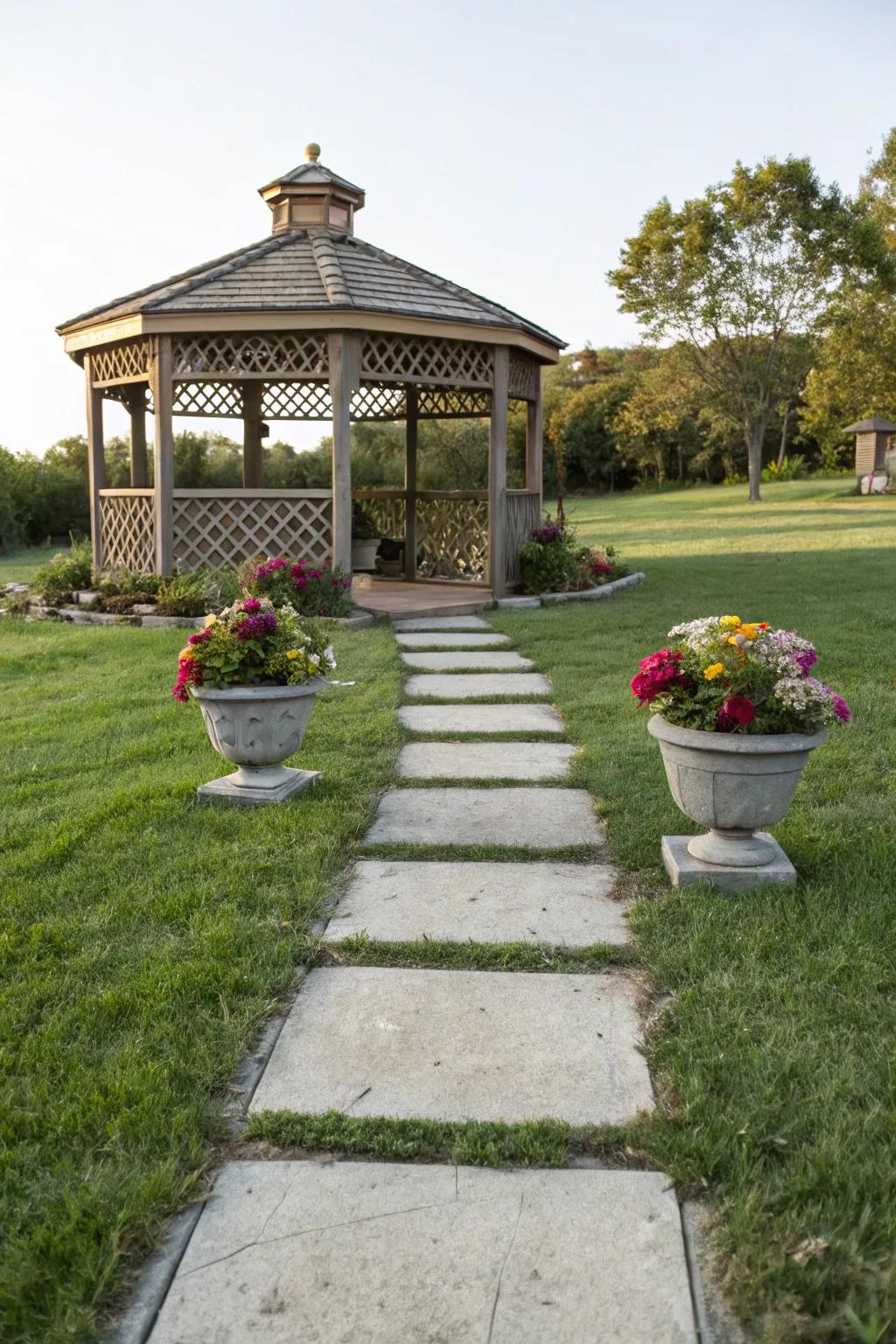 Solid concrete blocks offer a stable and stylish base for your gazebo.