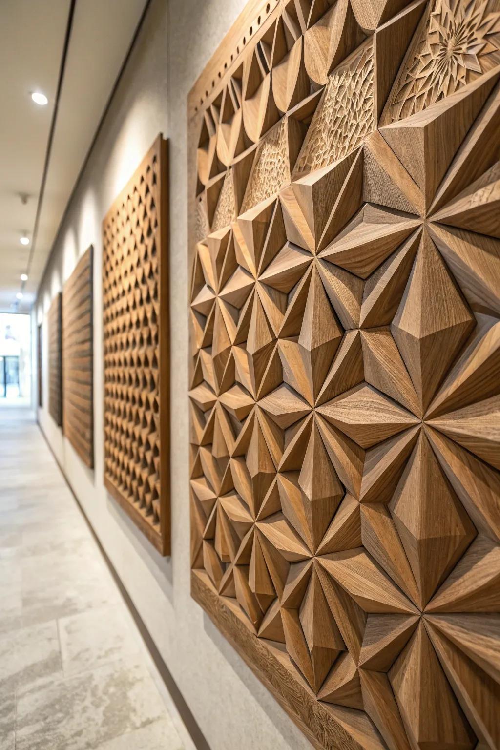 Three-dimensional textures infuse dimension and allure into geometric partition embellishments.
