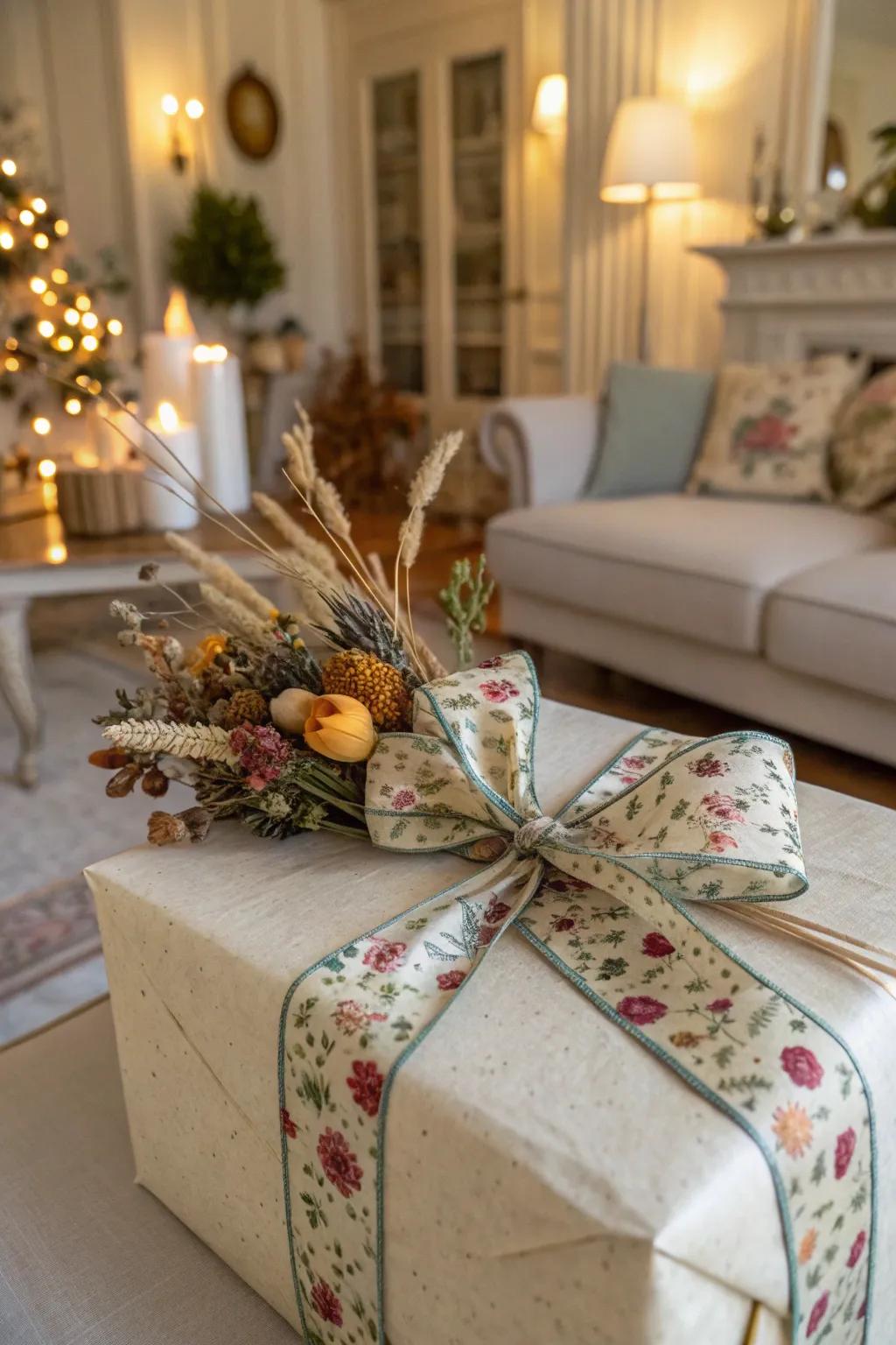 Gift with floral ribbon accents