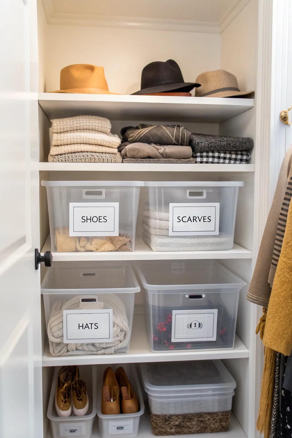 Clear containers keep everything in sight and in order.
