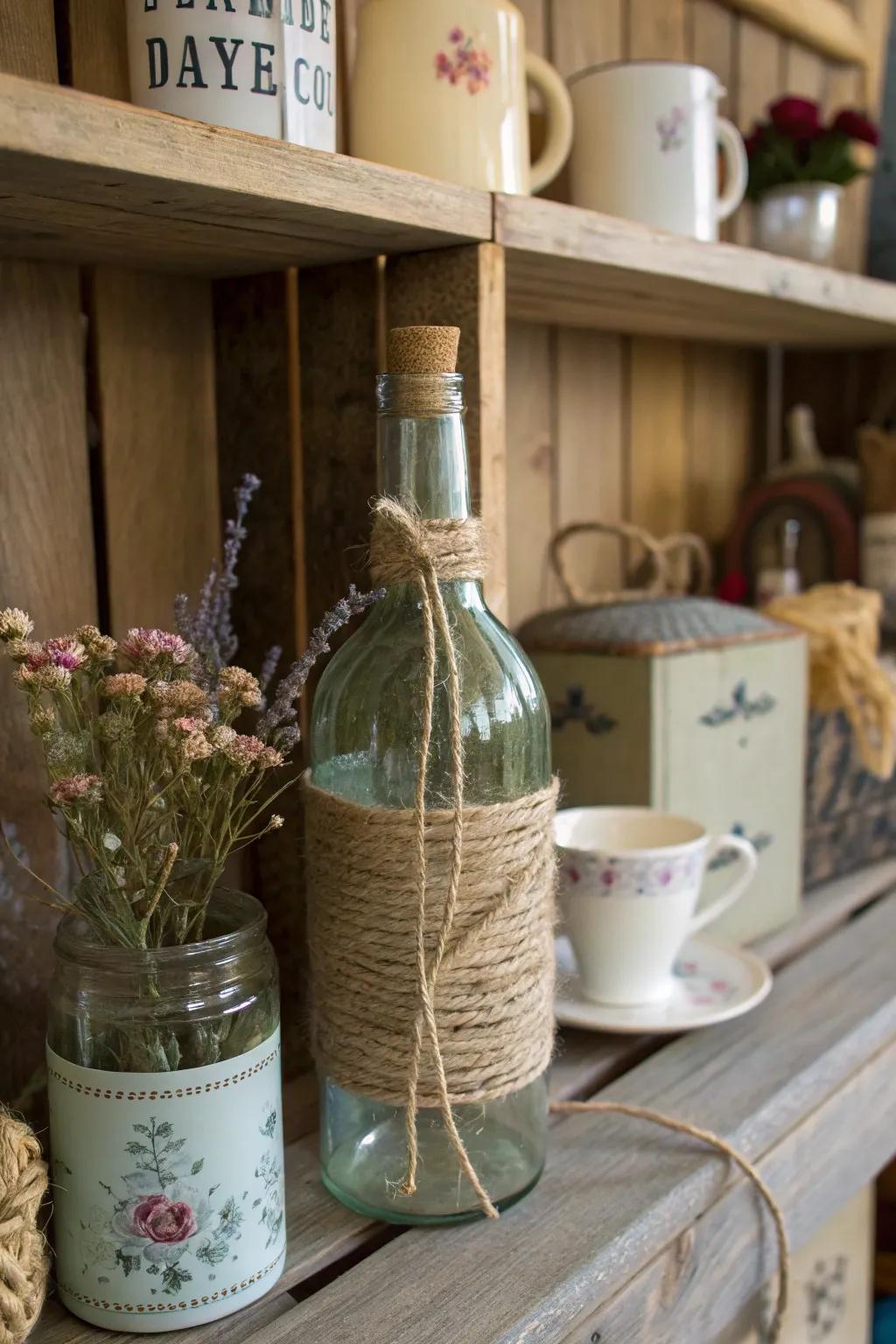 A string-wrapped container radiating rustic appeal.