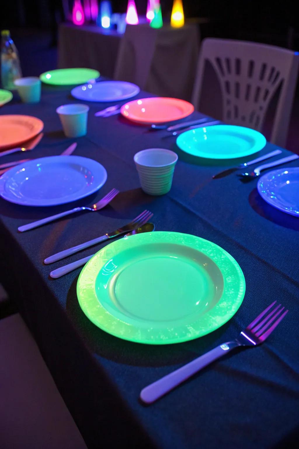 Enhance the fun with glow-in-the-dark table settings.