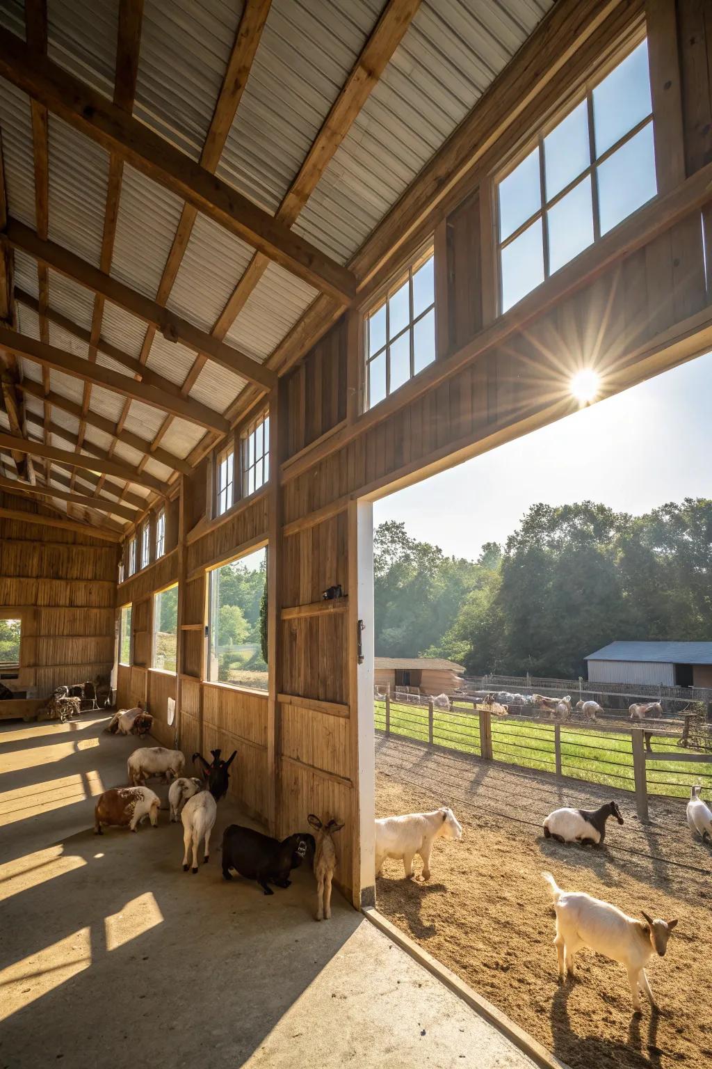 An exposed goat shelter delivering superb ventilation.