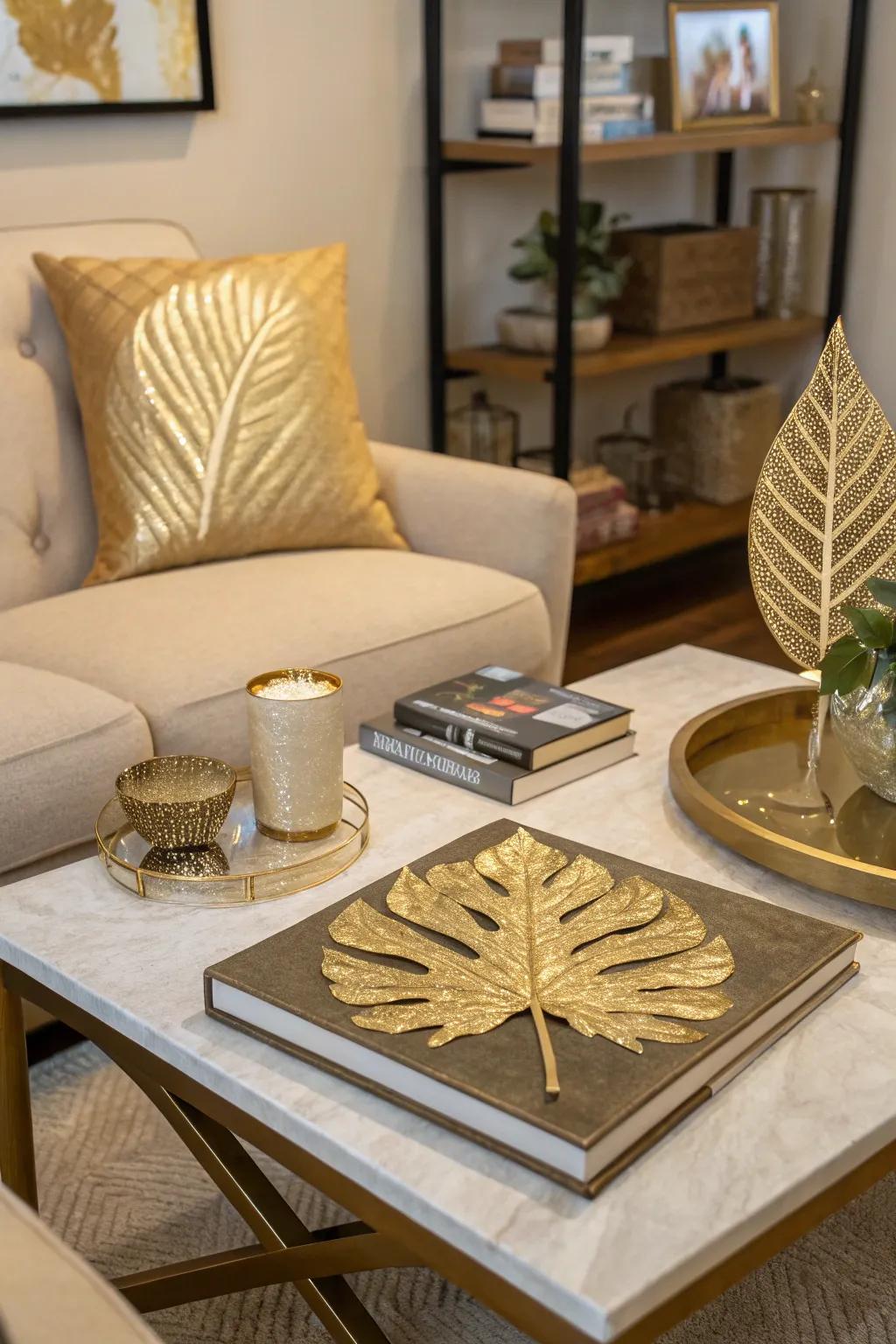 Change your coffee table into an art gallery with gilded paper.