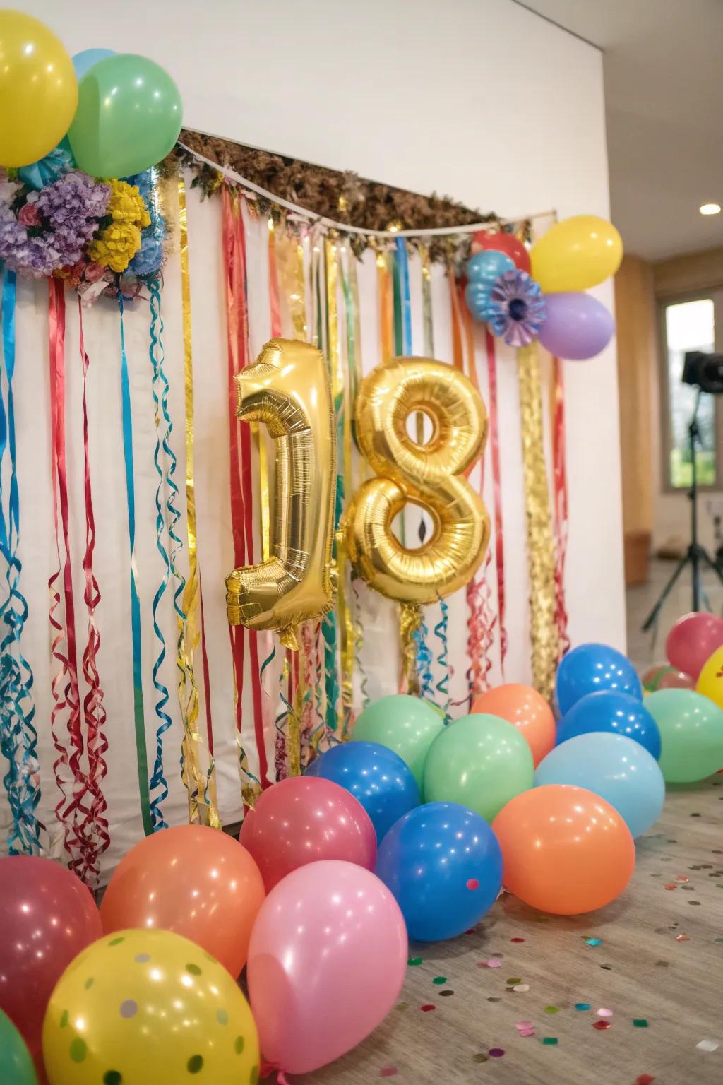 Gilded numerical balloons constructing an unforgettable core ornament.