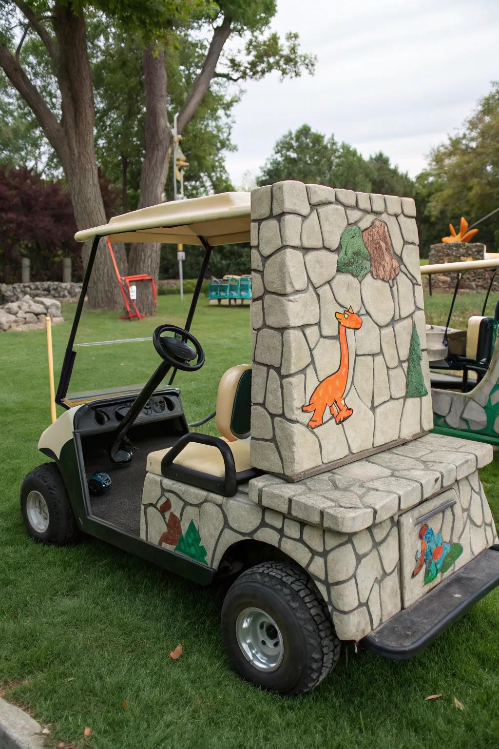 Travel back to the past through a Boulder Buggy-themed golf cart.