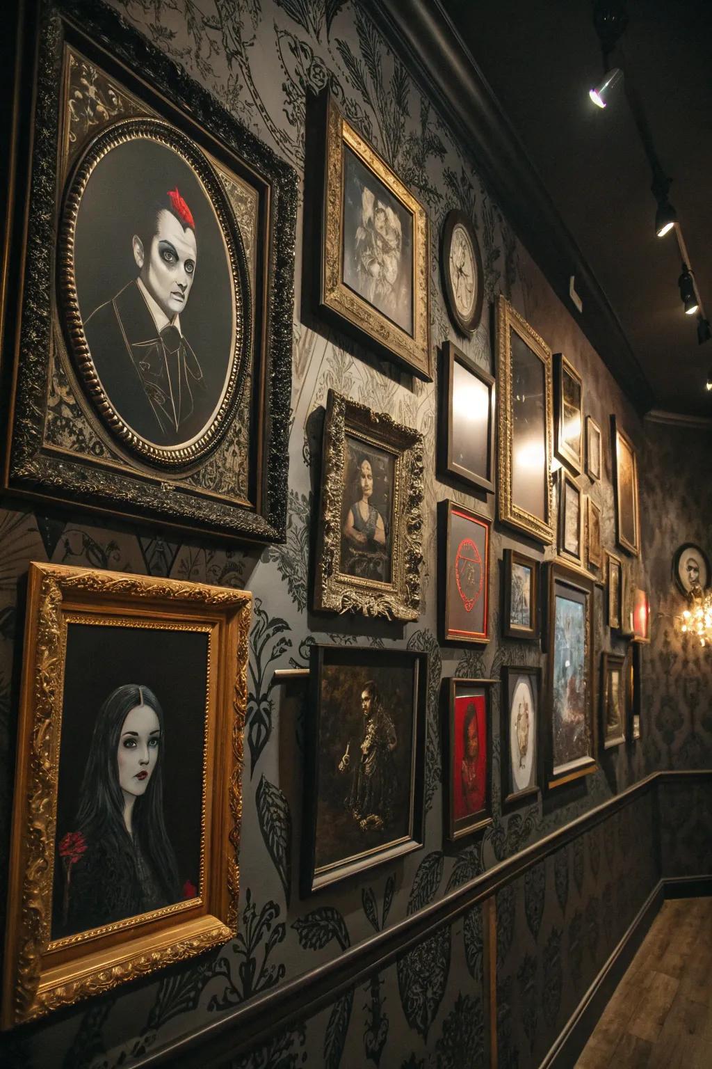 A showcase wall recounting a narrative within each frame.