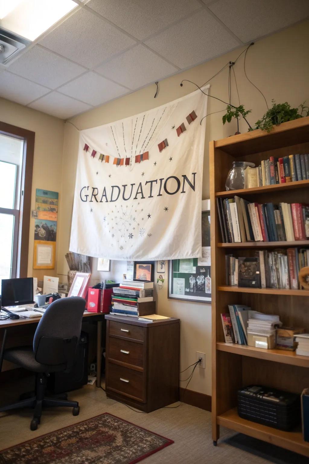 An afflatus banner featuring a stirring adage for graduates.