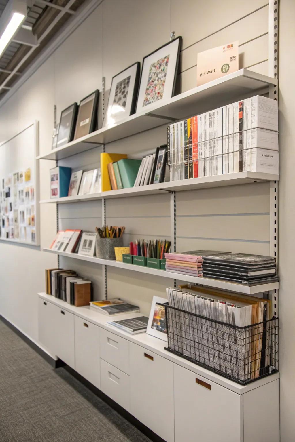 Organized shelves offer easy access to essentials while adding aesthetic appeal.