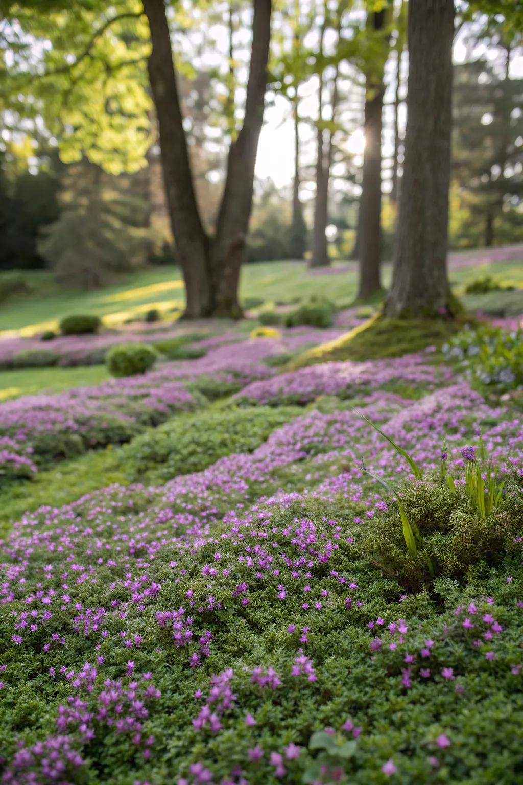 Creeping thyme provides a sensory experience as a soil cover.