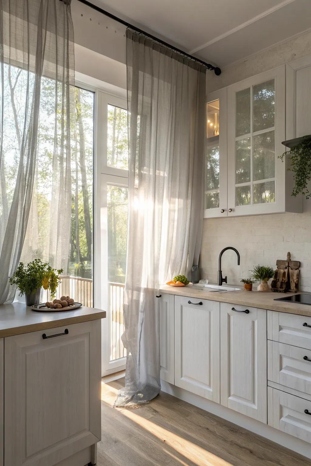 Delicate ash drapes guarantee privacy while sustaining brightness.