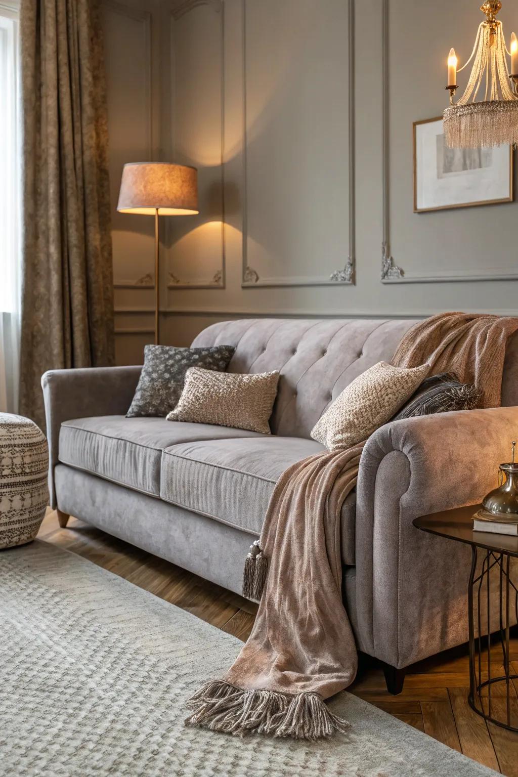 Diverse textures enrich the comfort and appeal of gray interiors.