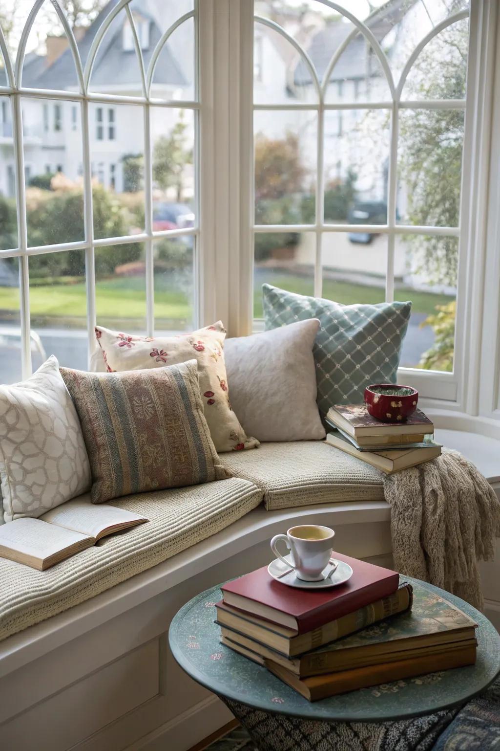 A delightful bay window retreat, suited for repose and relishing the scenery.