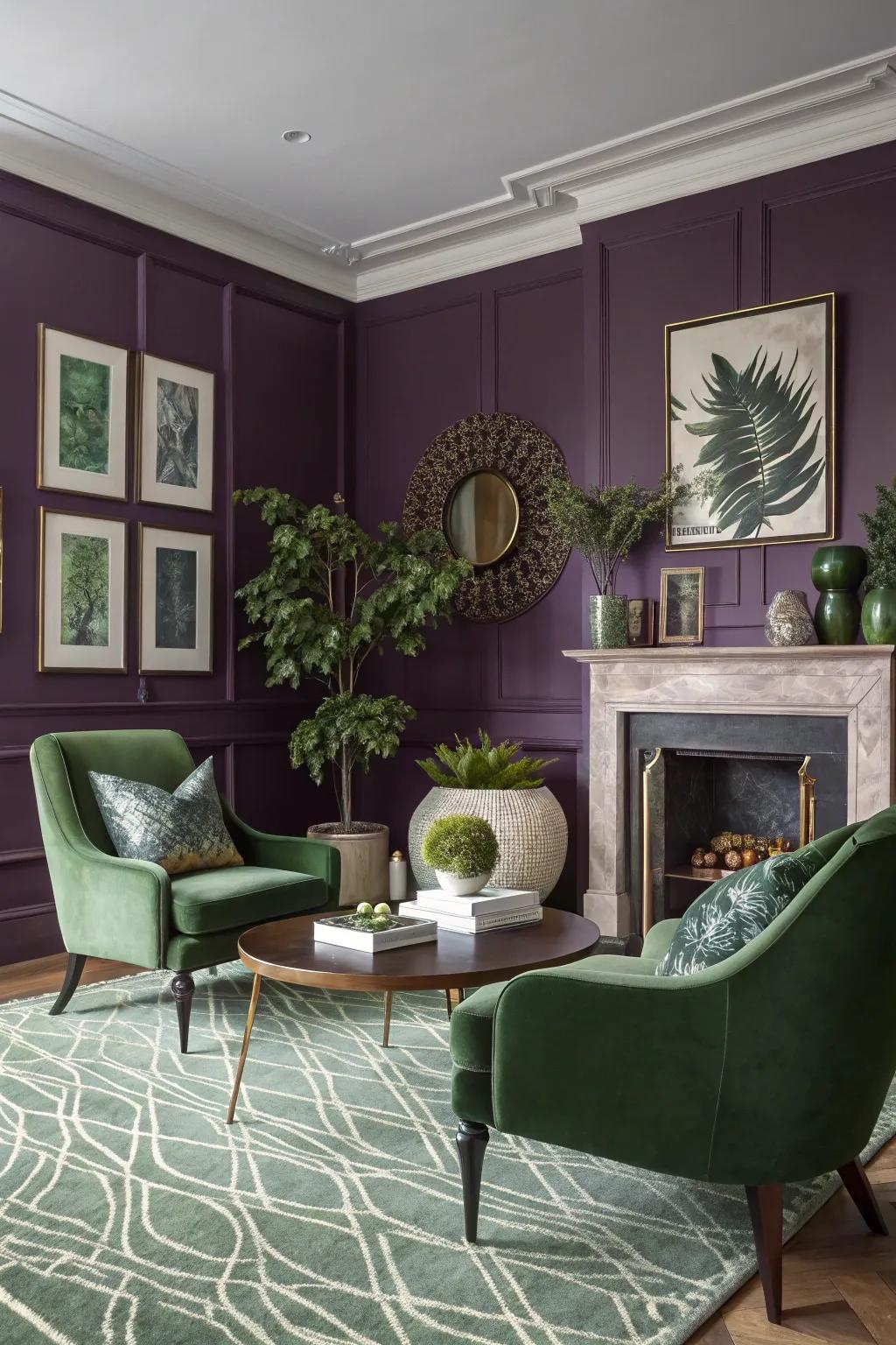 A daring purple feature wall in a contemporary living area.