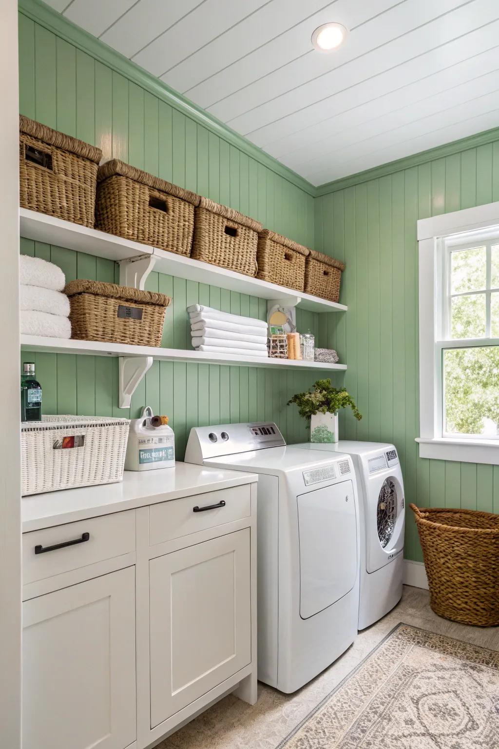 A lively and functional laundry area.
