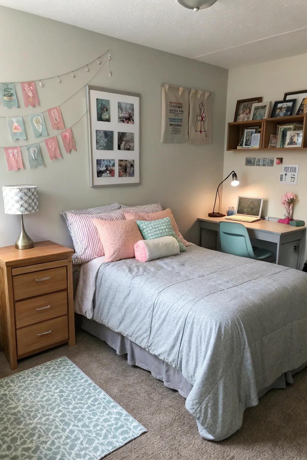 Delicate soft accents highlight the grey palette.