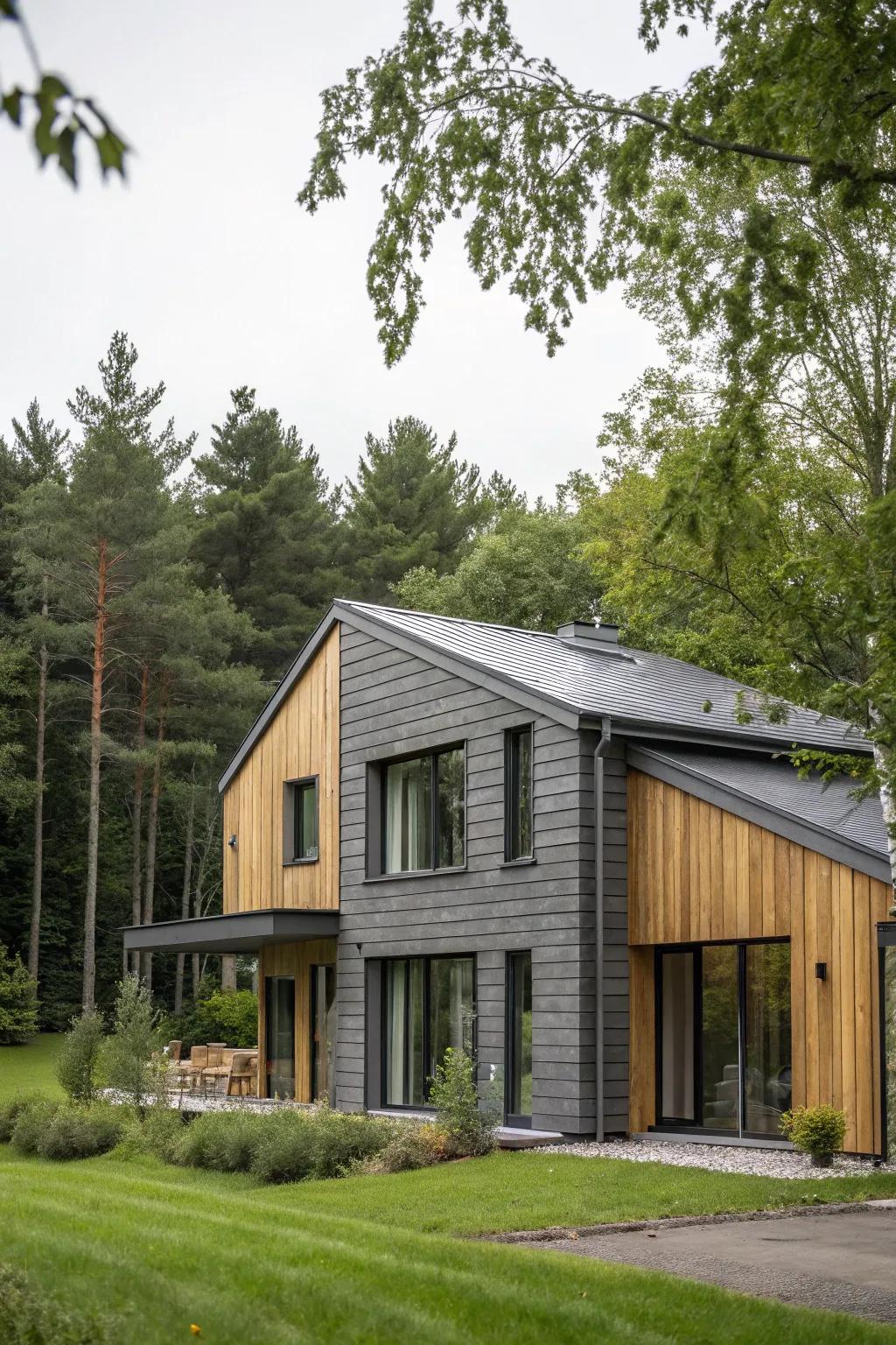 Grey and authentic timber combine to create a balanced mix of modern and rustic charm.