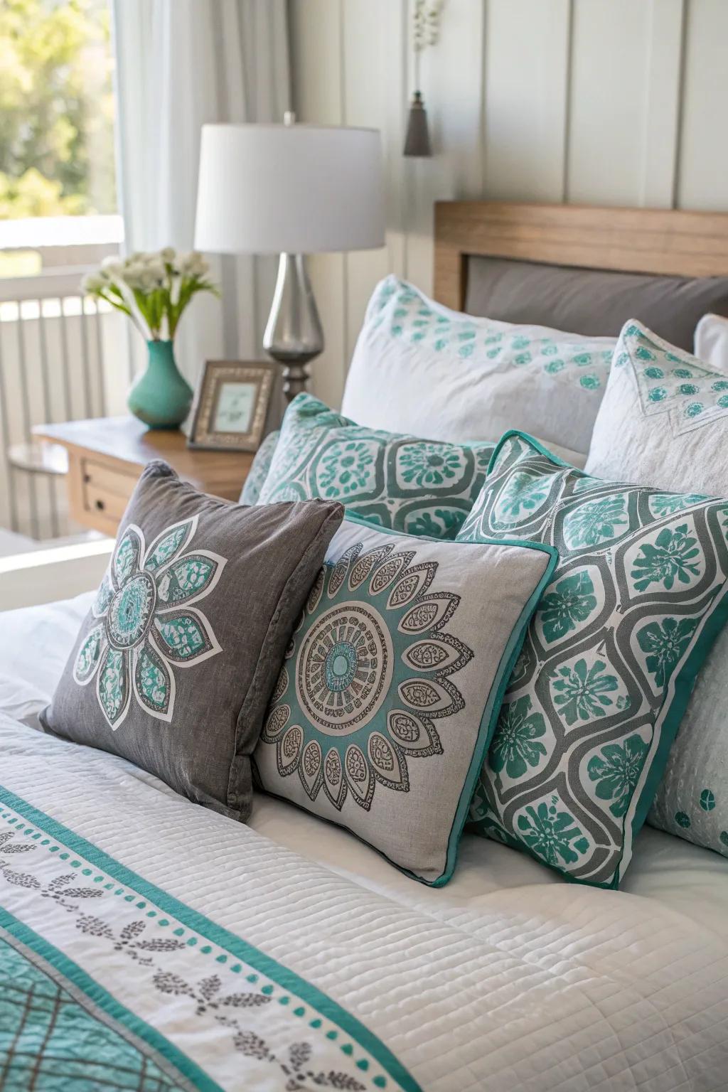 Ornamental cushions provide a burst of pattern and color.