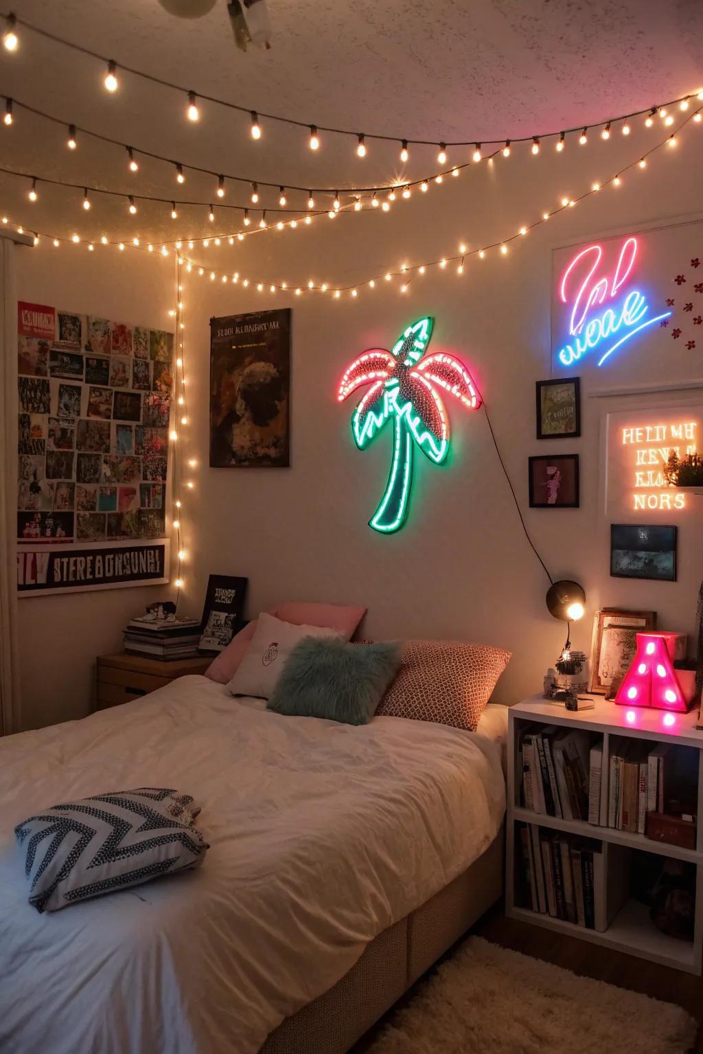 Filament strands and vibrant light installations inject a spirited twist into your personal space.