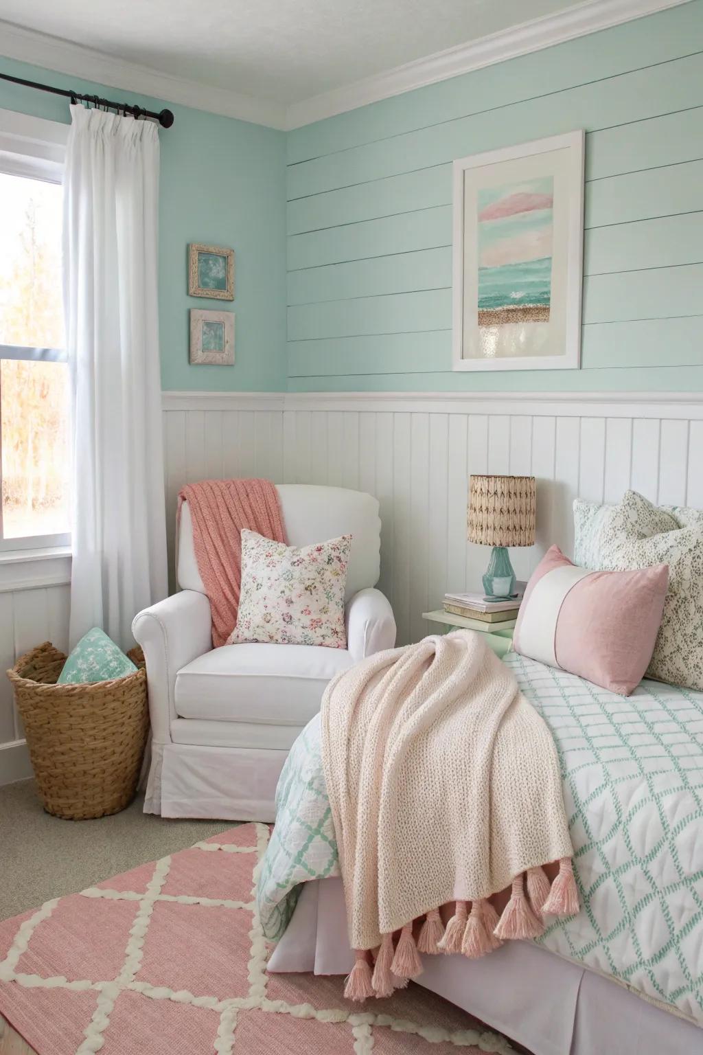 Soft colored paneling brings a gentle, soothing touch to this bedroom.