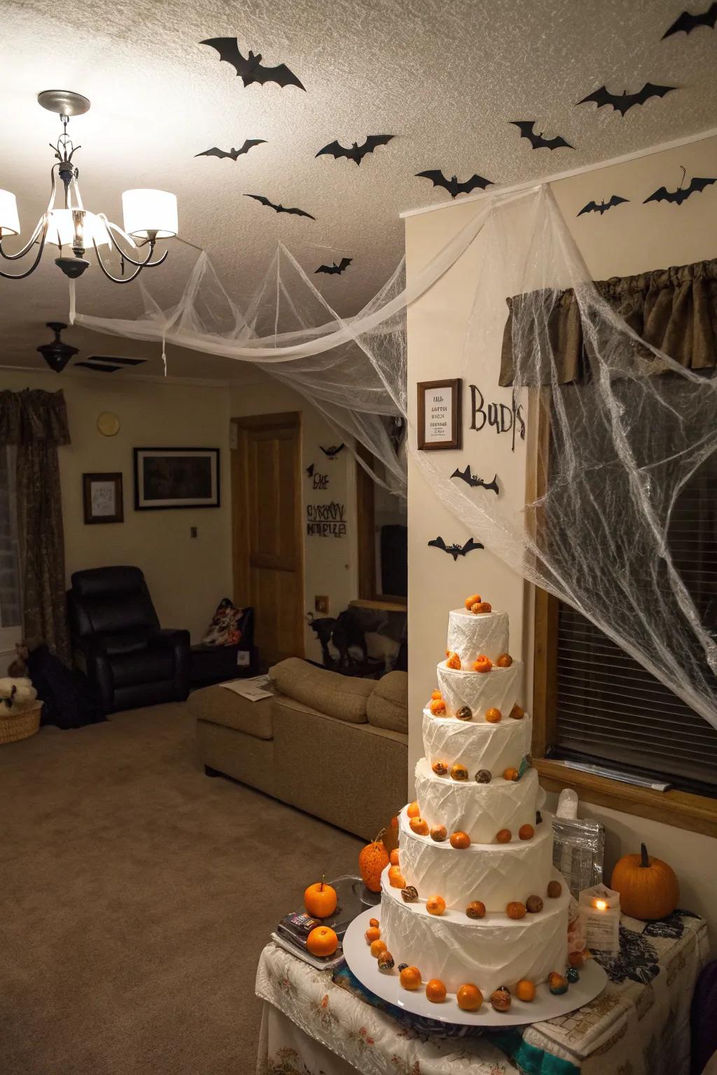 A haunted house theme adds a spooky touch to your baby shower decor.