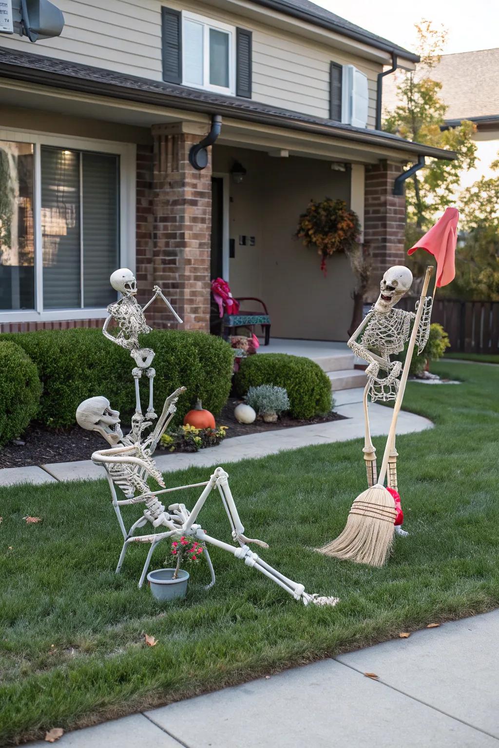Skeletons inject a hint of playfulness into your Halloween scene.