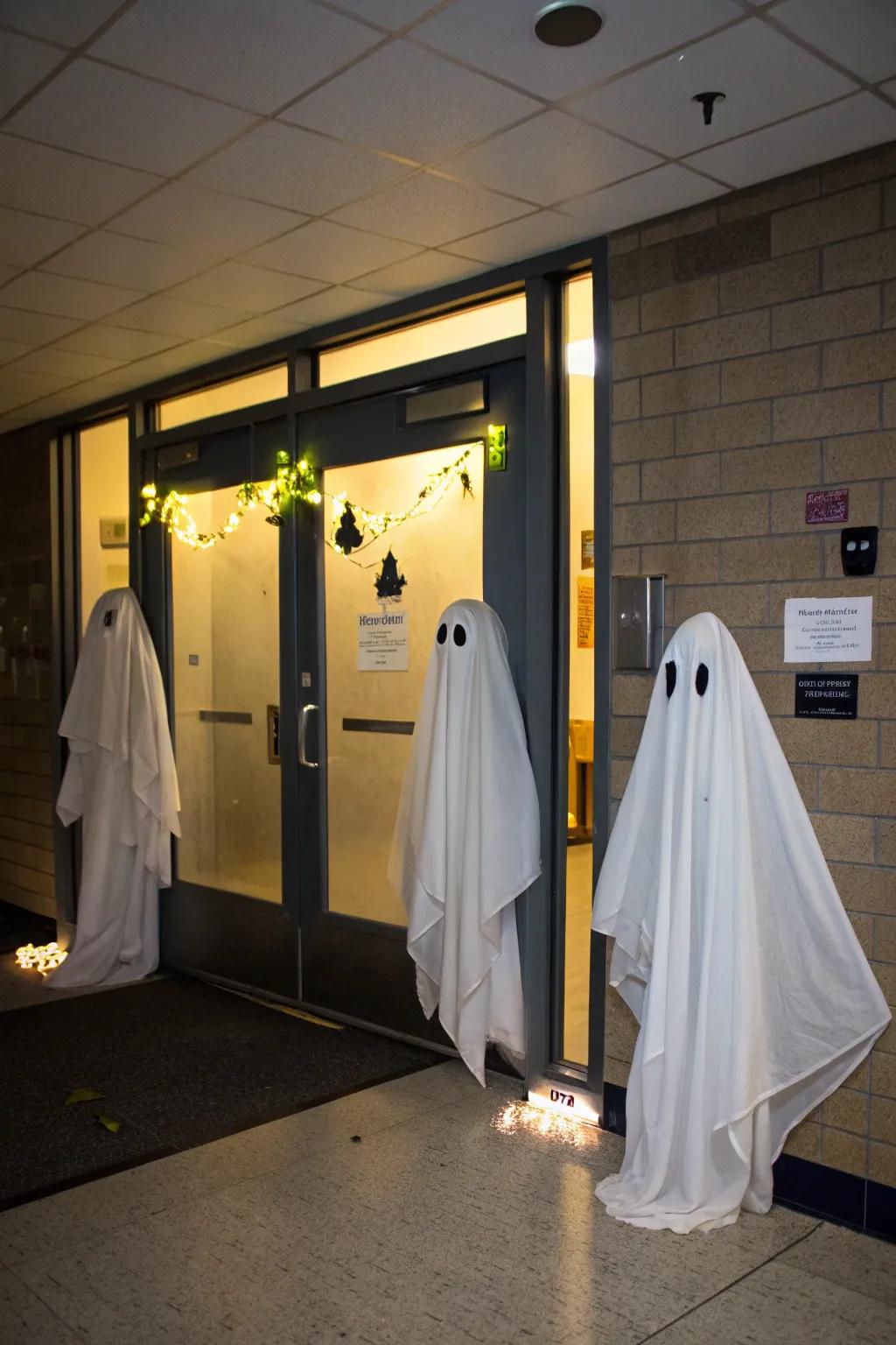 Floating apparitions crafting an eerie yet playful door embellishment.
