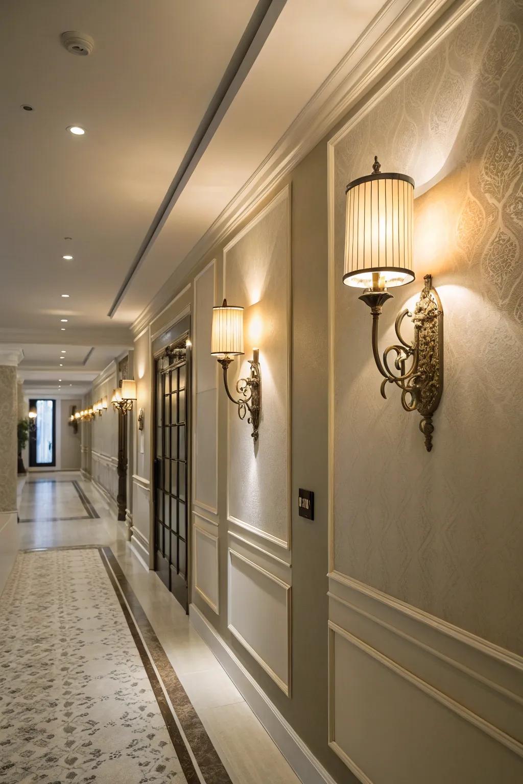 Wall-mounted lights provide a superb lighting alternative for hallways that feature lower ceilings.